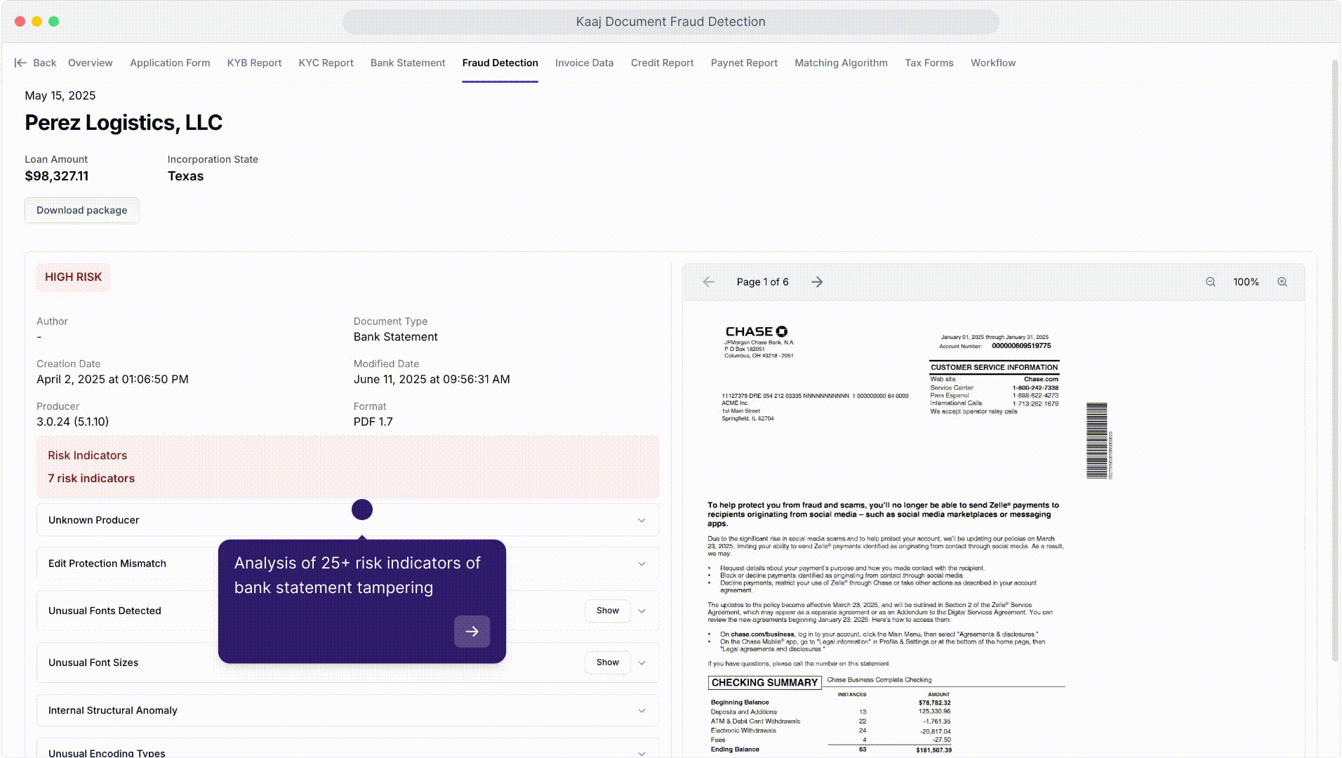 Kaaj AI-Powered Document Fraud Detection and Bank Statement Tampering